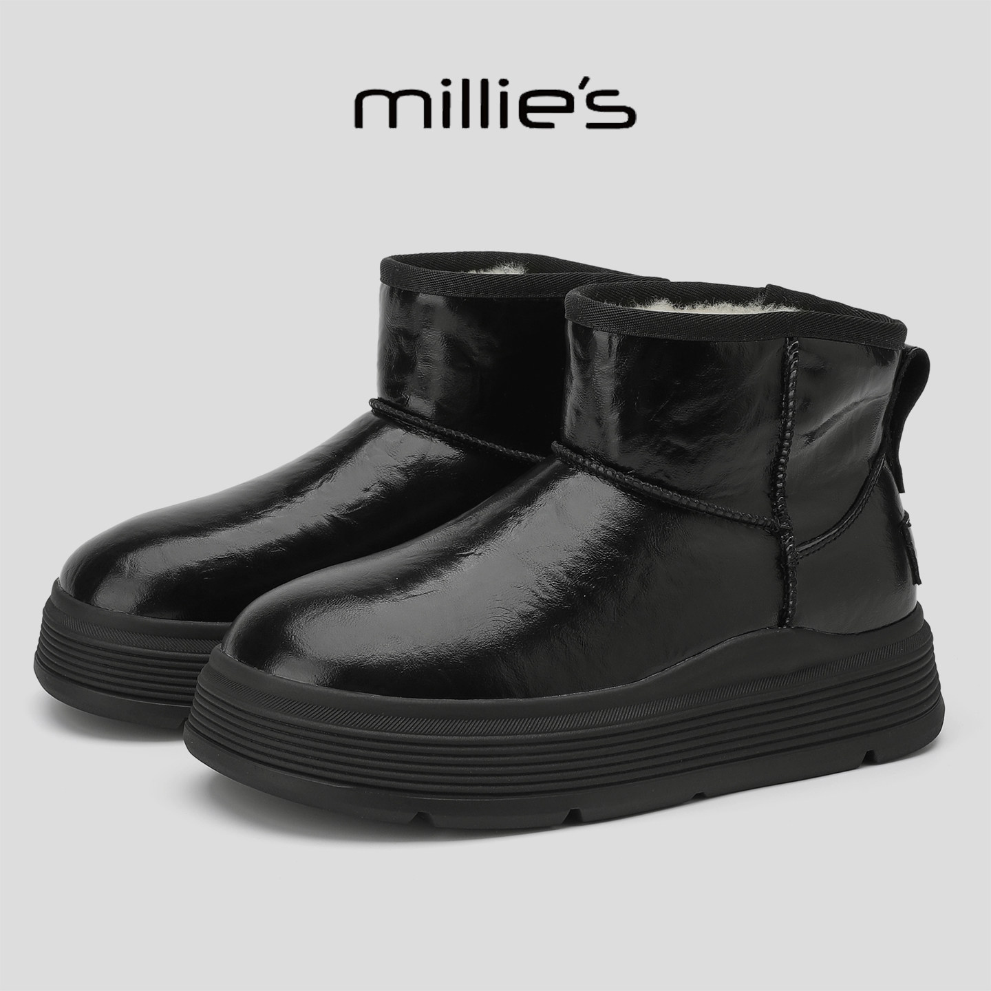 MILLIE'S/妙丽2026新款加绒保暖东北雪地靴厚底增高防风套脚棉靴