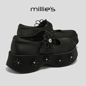 新款 妙丽2026春季 厚底复古花朵装 饰增高鞋 通勤优雅 MILLIE 时尚