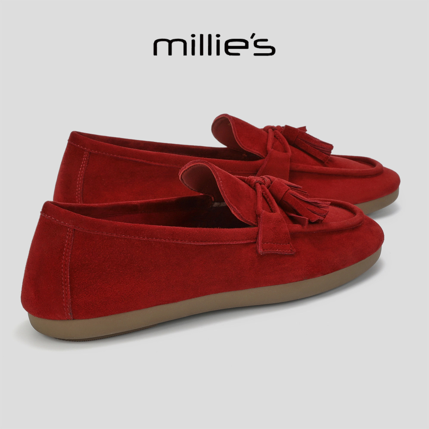 MILLIE'S/妙丽2025新款红色反绒皮流苏乐福鞋女舒适不累脚豆豆鞋,女鞋,勃肯鞋/软木鞋,淘宝优惠券,粉丝福利购,淘宝优惠卷