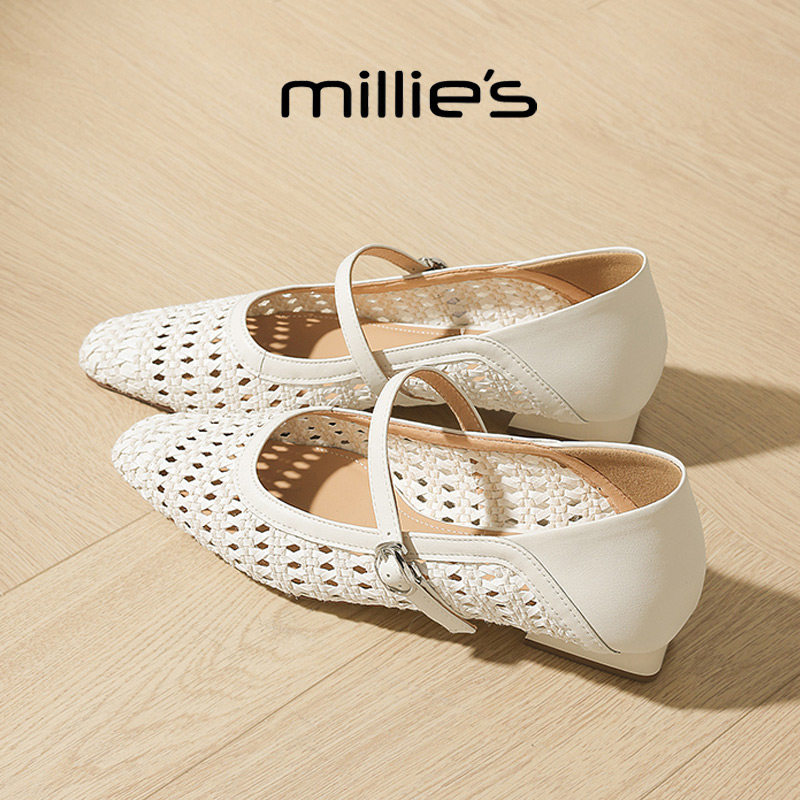 MILLIE'S/妙丽尖头平底玛丽珍鞋