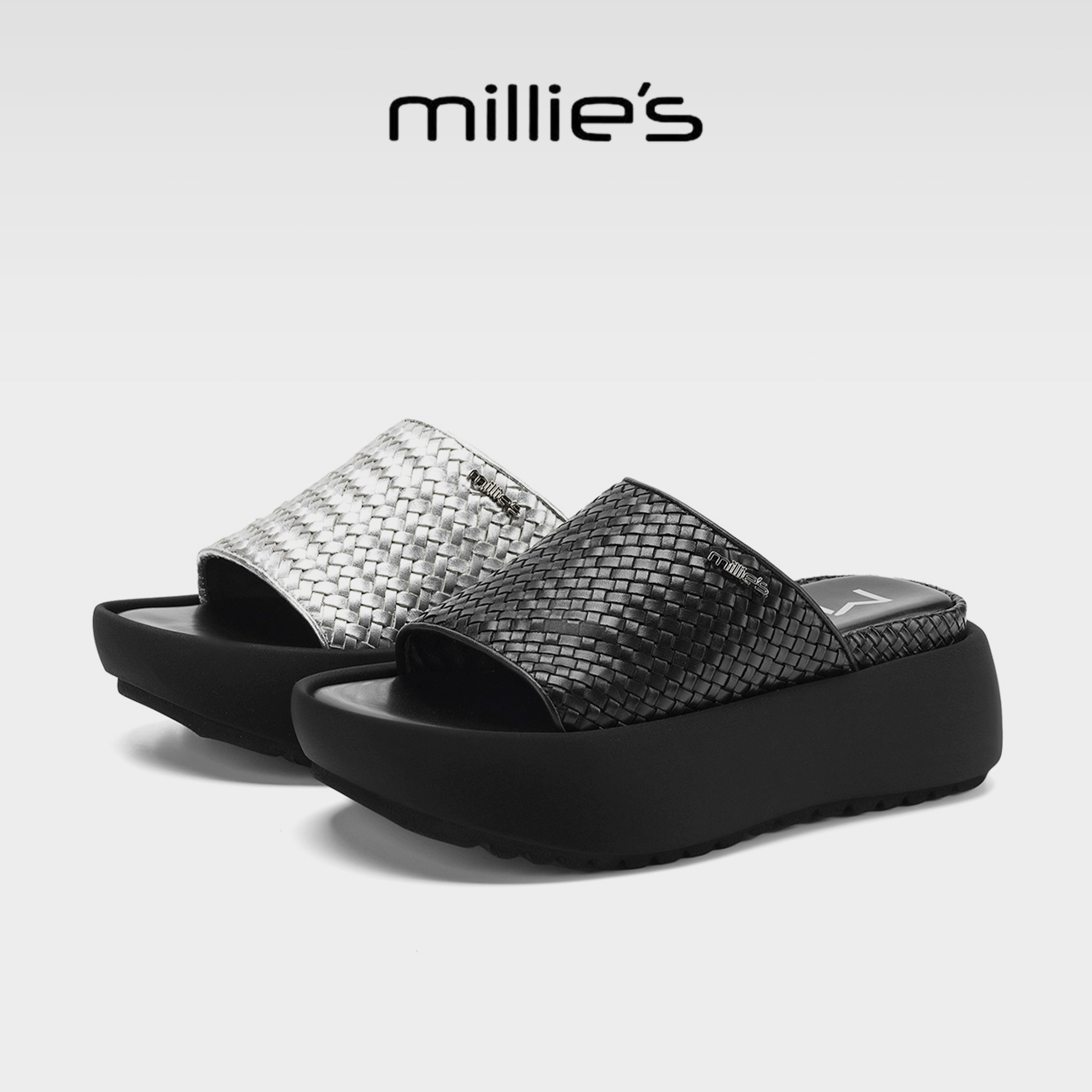 MILLIE'S/妙丽巨好看夏季新款编织厚底一字拖鞋外穿增高凉拖鞋G