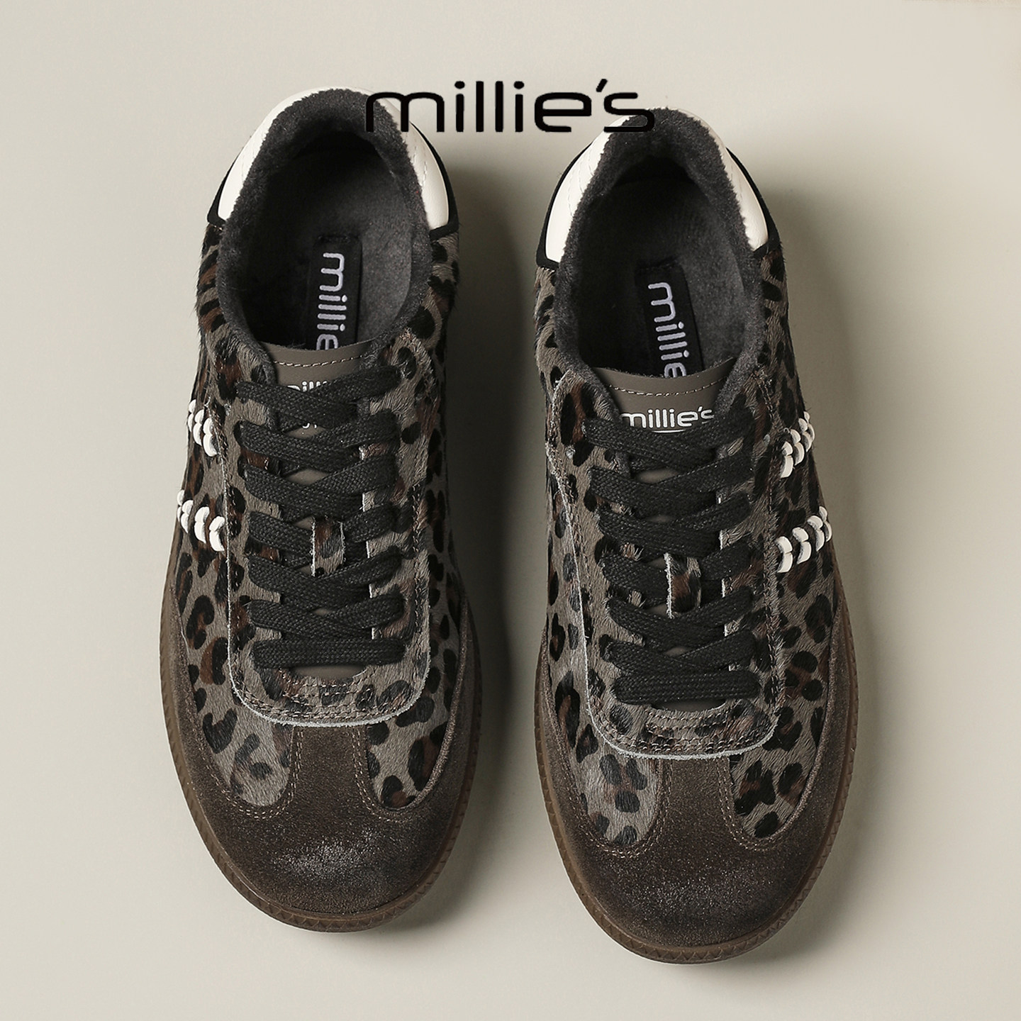 MILLIE'S/妙丽2026新款舒适加绒保暖小众复古豹纹运动休闲鞋潮流
