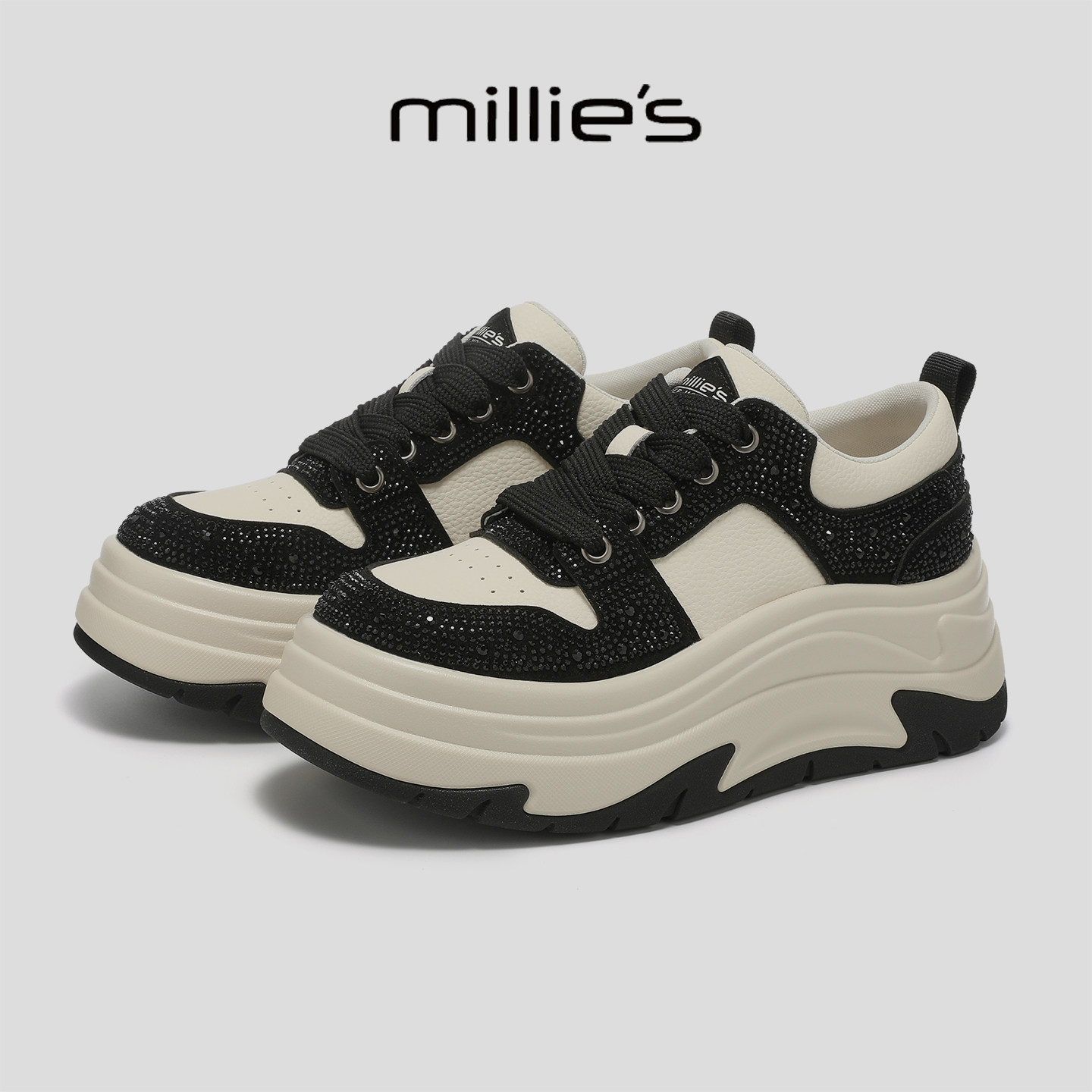MILLIE'S/妙丽2025新款厚底增高休闲运动鞋时尚百搭舒适透气板鞋,女鞋,勃肯鞋/软木鞋,淘宝优惠券,粉丝福利购,淘宝优惠卷