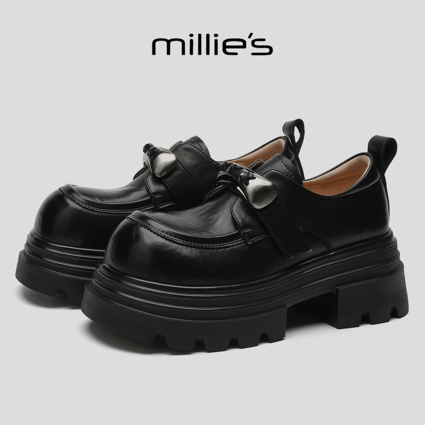 MILLIE'S/妙丽厚底乐福鞋女英伦风皮带扣通勤单鞋一脚蹬休闲鞋,女鞋,乐福鞋（豆豆鞋）,淘宝优惠券,粉丝福利购,淘宝优惠卷