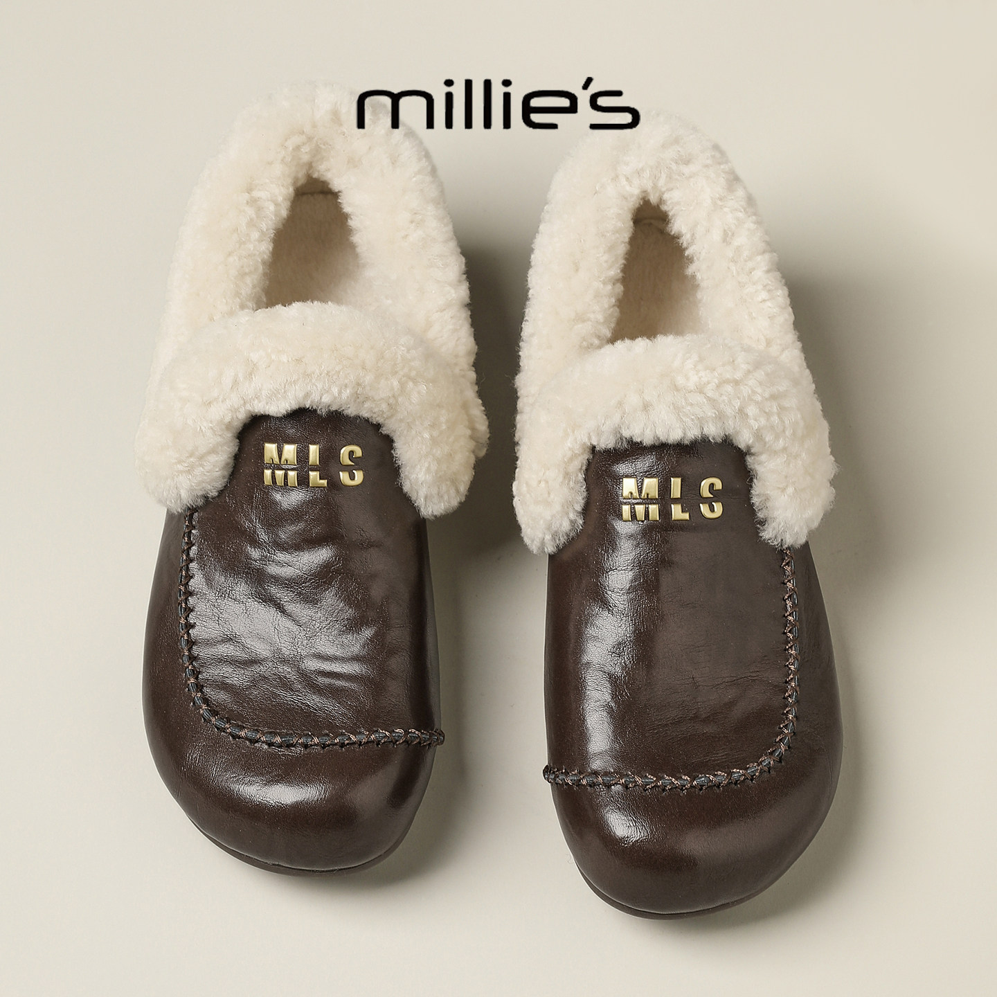 MILLIE'S/妙丽英伦风加绒保暖一脚蹬毛毛鞋女内增高乐福鞋休闲鞋,女鞋,工装鞋,淘宝优惠券,粉丝福利购,淘宝优惠卷