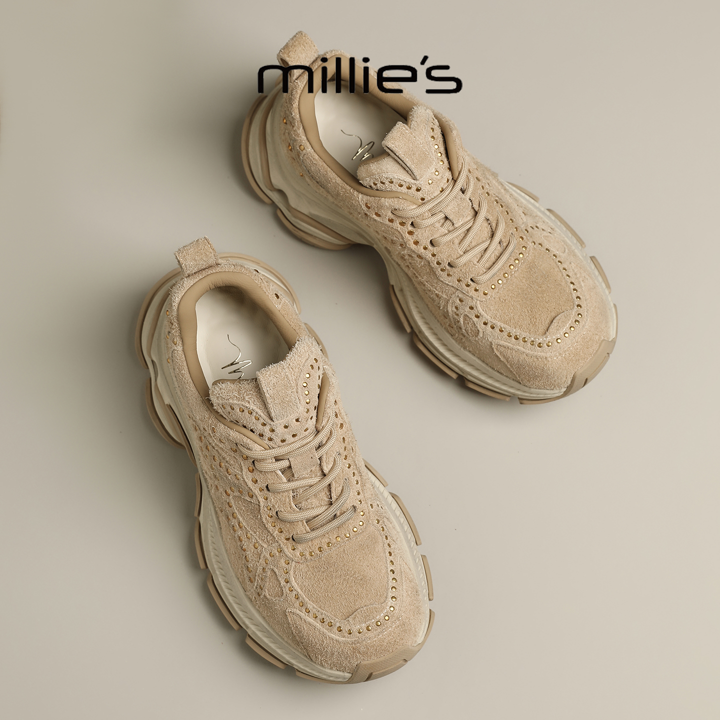 MILLIE'S/妙丽真皮厚底老爹鞋女