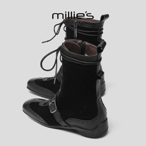 顺丰包邮妙丽加绒保暖系带短靴