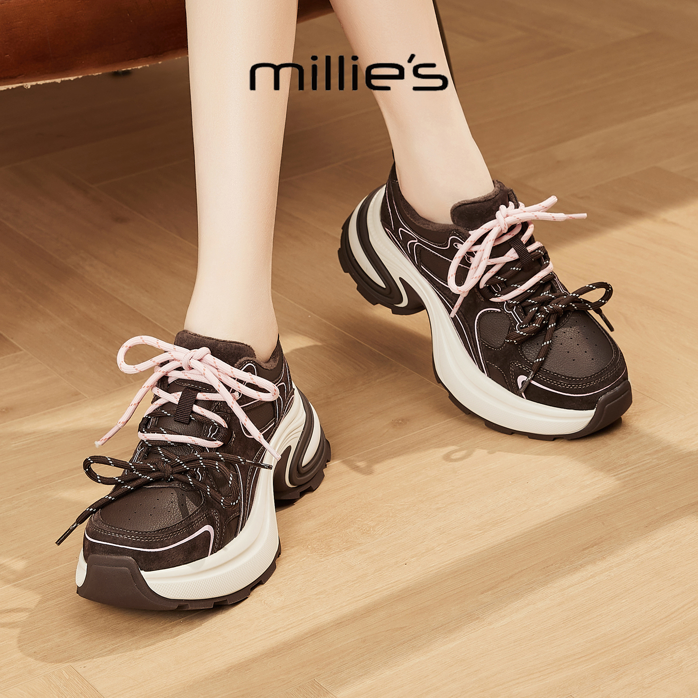 MILLIE'S/妙丽真皮厚底休闲鞋女