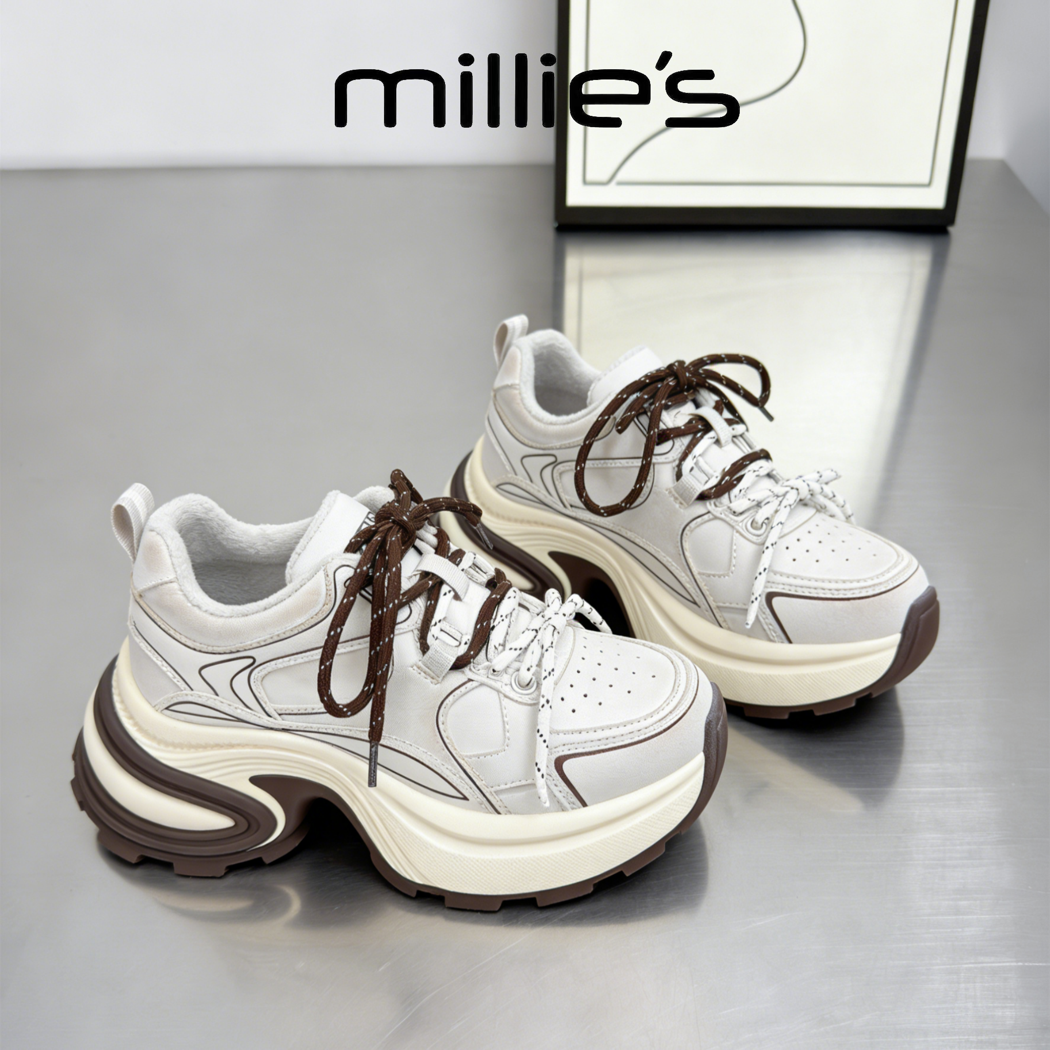 MILLIE'S/妙丽真皮厚底老爹鞋女