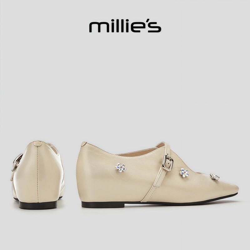 MILLIE'S/妙丽法式浅口玛丽珍鞋女水钻低跟百搭单鞋优雅一字扣,女鞋,时尚芭蕾鞋,淘宝优惠券,粉丝福利购,淘宝优惠卷