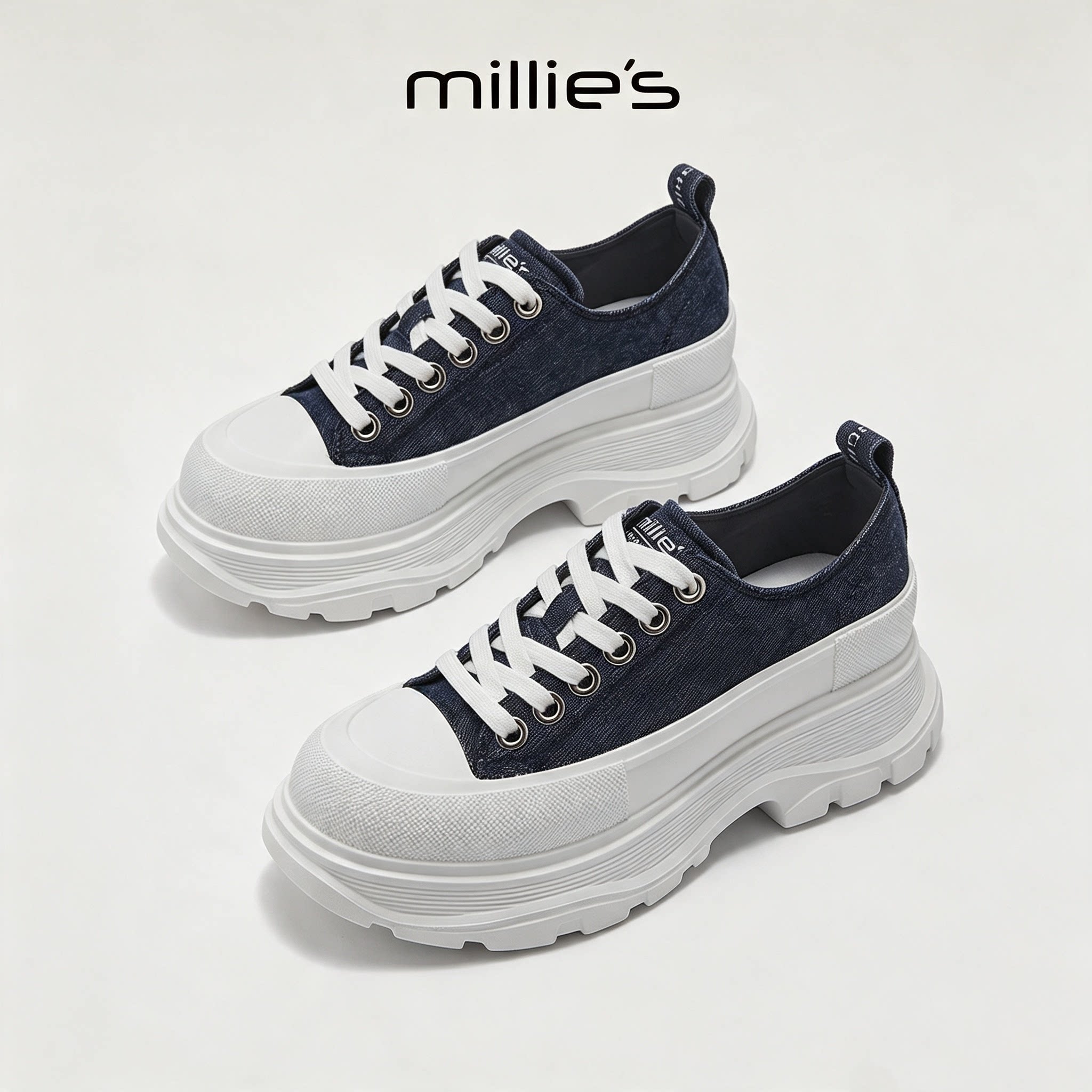 MILLIE'S/妙丽真皮厚底小白鞋