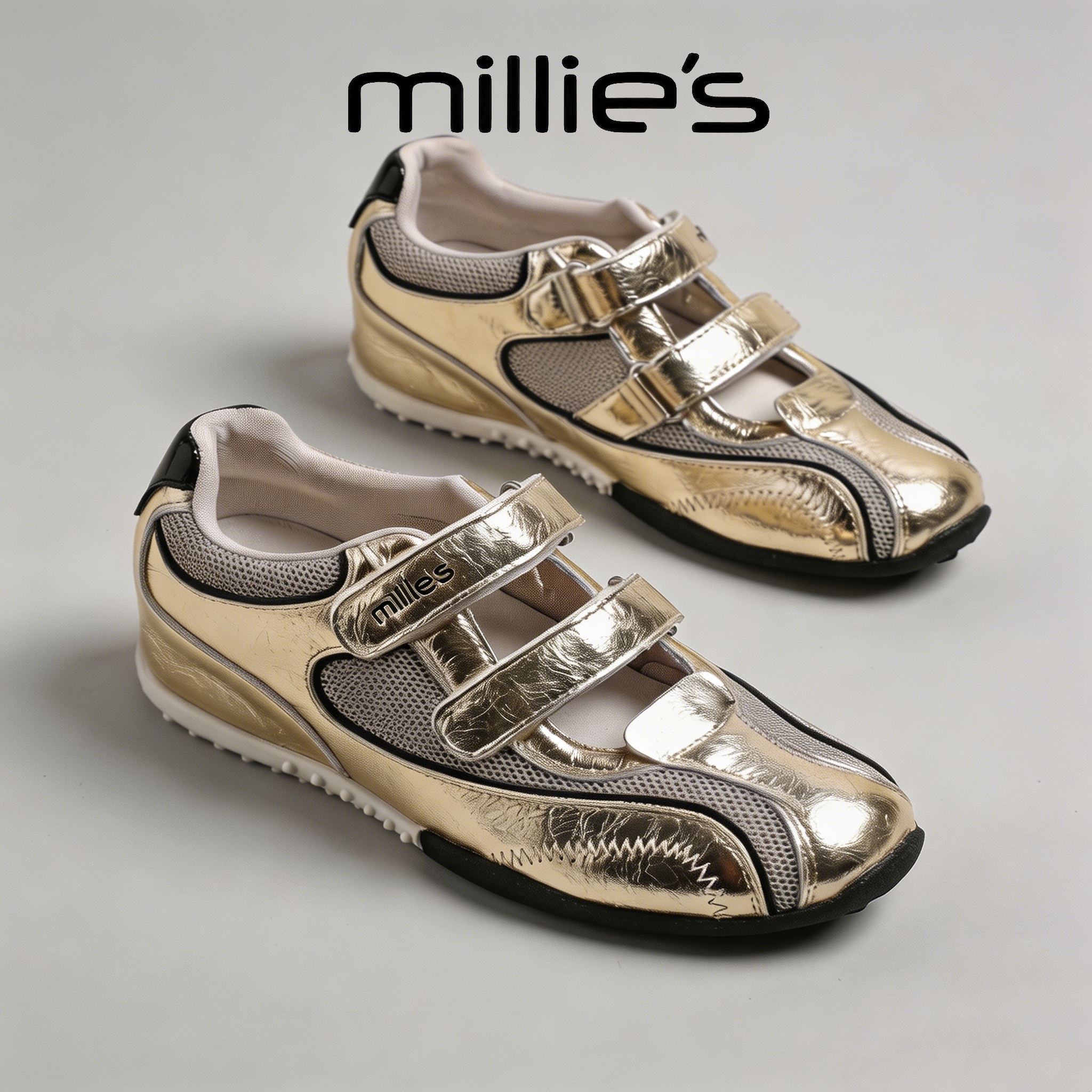 MILLIE'S/妙丽夏季金色魔术贴网面德训鞋透气内增高休闲运动鞋