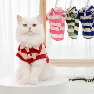 宠物夏季 衣服柴犬阿拉斯加博美狗 条纹Polo衫 彩色条纹猫咪狗狗衬衫
