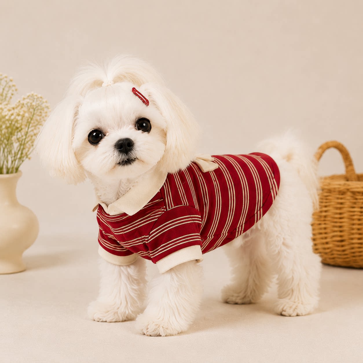 宠衣阁秋冬复古红条纹小型犬西服图片