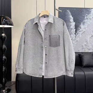 男士 复古水洗翻领牛仔衬衫 宽松情侣潮牌痞帅夹克百搭 新款 2025秋季
