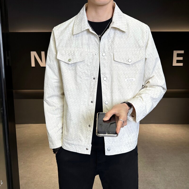 2026年新款外套男士春秋季痞帅潮流修身翻领夹克个性印花休闲上衣