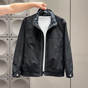 外套潮流男装 2026春季 宽松短款 格子拼接立领夹克男款 上衣百搭 新款