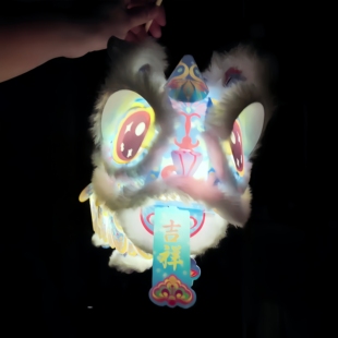 醒狮灯笼新年装饰挂件2026马年春节新年发光花灯diy材料包手工