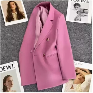 紫粉色金属扣西装外套女2024年春季新款英伦风设计感双排扣西服潮