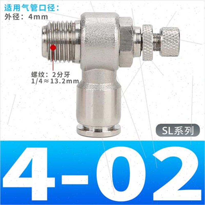 不锈钢气动可调速单向限流气缸节流阀SL4/6/8/10/12mm-M5/01/02