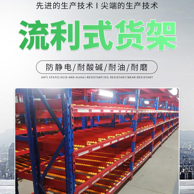 重型仓储货架流利式货架仓库流利条角钢流水线滑轨滚轮式置物架子