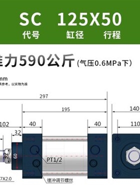 亚德客型大推力气缸全套SC125SCJ160200可调长行程大缸径气动带磁