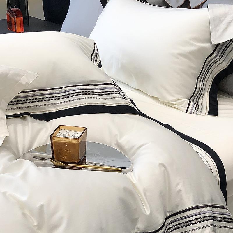 轻奢简TGH约10奢0支长绒肤棉四件套纯棉重工绣花被套枕套华亲柔软