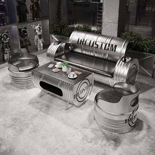 桌椅茶组几合办公室沙12发接室油桶卡酒吧服装店工业座风铁艺待lo