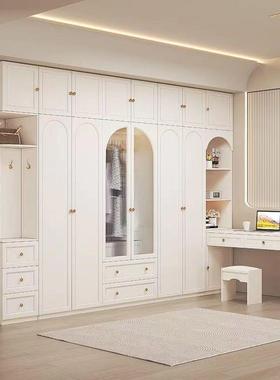 奢奶油风一式CLW衣柜轻书桌法体组合白色转角妆台大衣橱