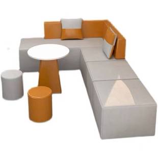 简约创意转角沙发会客等候区沙发茶几组合轻奢办公接待纳帕皮沙发