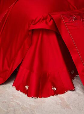 轻高140支纯长绒棉四件套全棉绣档花奢被套床10202303单款棉家用