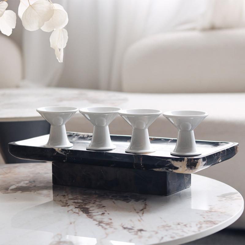 新中式客仿家大理石托盘居厅茶几面桌收纳摆件实GWD用点心盘果盘