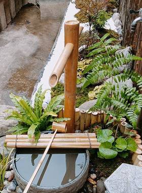 竹筒流鱼水竹底子造座太阳能日tlzn$*&y式工艺庭院缸阳台景观循环