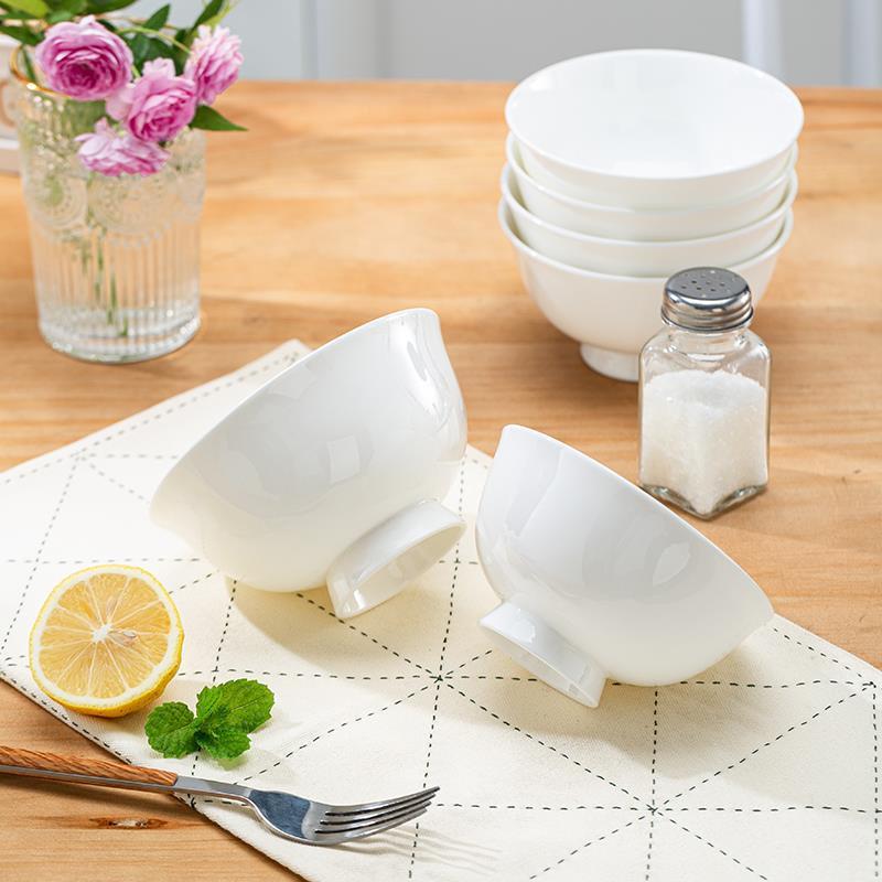 纯骨白碗瓷餐具GJW10个装米饭套装防烫高用脚碗家吃饭碗泡面碗