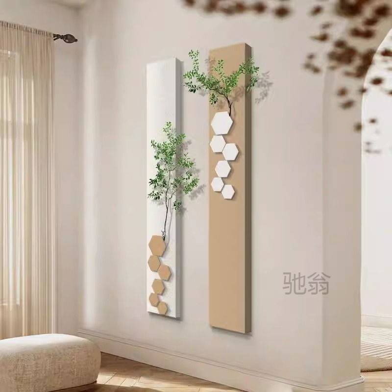 麓r立体砂岩带绿植组合挂画奶油风竖版走廊尽头玄关装饰画过道长图片