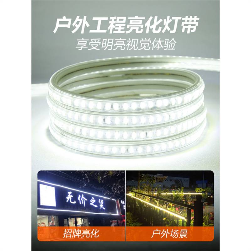 220v户外灯带led超亮防水客厅屋檐外墙专用灯条工程室外暖光暖色