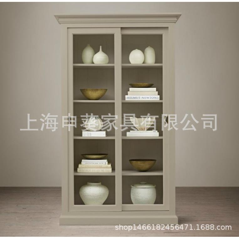 美式移实木门橡木复古做OXM旧酒法式餐柜边柜双门别墅玻璃橱柜