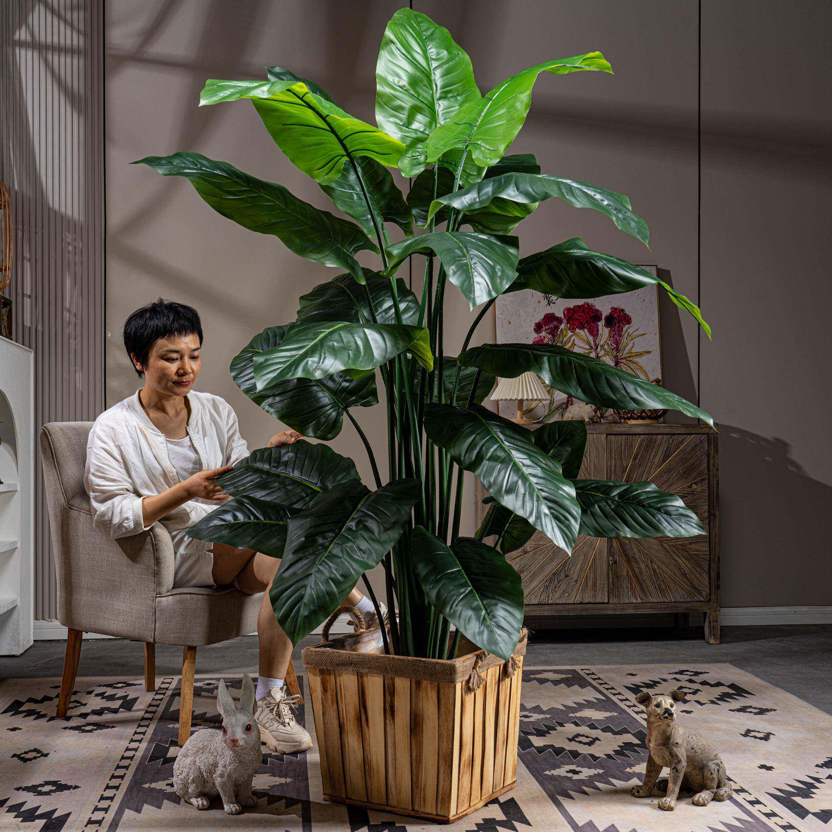 阔叶植物彩芋假树虹盆栽室内客厅造绿植景装植饰摆件高端HYS仿生