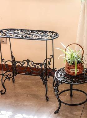 欧式复古铁艺花户架多肉UKI置物架台地客阳厅室内外庭院多层落式