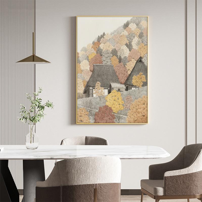 树林风景客厅大幅装饰画抽象艺术餐厅壁画日式复古玄关竖版挂画图片