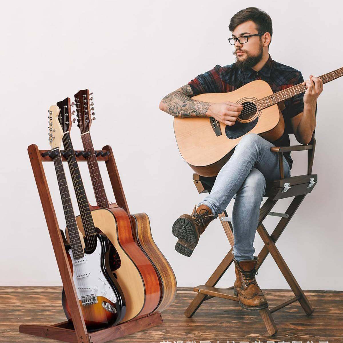 跨境木质吉他收纳架 家用置地式吉他贝斯实木展示支架乐器摆放架