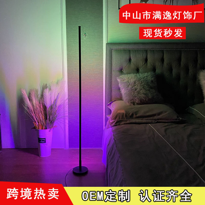 现代简约圆底落地灯 LED客厅卧室酒店RGB幻彩遥控氛围墙角落地灯