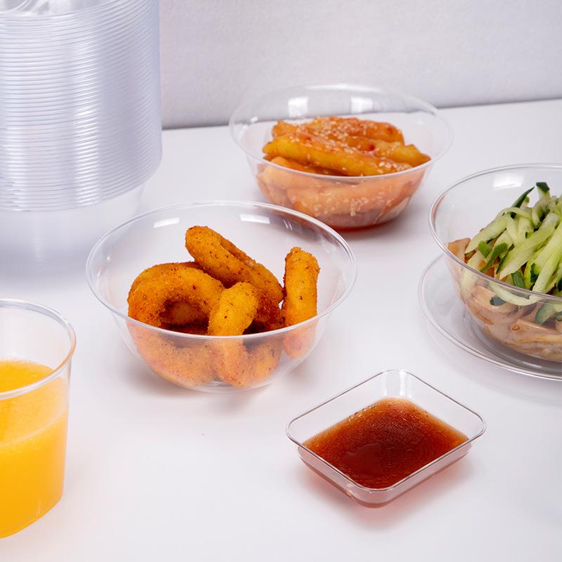 直销新款00/400ml一次性硬塑料甜品汤碗透明水晶碗餐具套装火锅碗