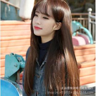 新款直销假发女长发黑色气质长直发自然全头套式网红空气刘海中长