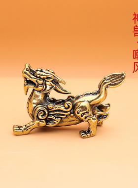 直销新款招财神兽麒麟摆件黄铜金属办公室瑞兽铜器精品地摊跨境
