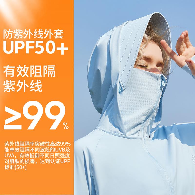 直销新款原纱UPF50+冰感防晒衣女网红防紫外线防晒衫拉链长袖连帽
