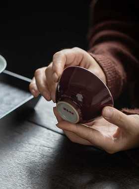 新款直销葡萄紫色主人杯 釉下粉彩陶瓷茶杯中号 文人品茗杯单杯8