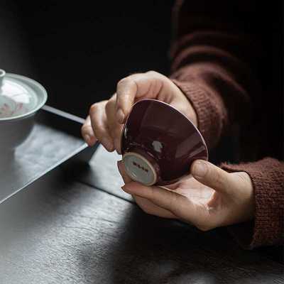 新款直销葡萄紫色主人杯 釉下粉彩陶瓷茶杯中号 文人品茗杯单杯8
