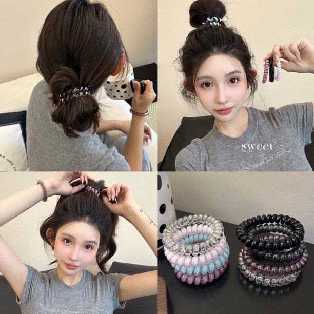 SWW/时髦女孩单品 四季皆可用 百搭电话线发绳高品高弹力发圈头绳