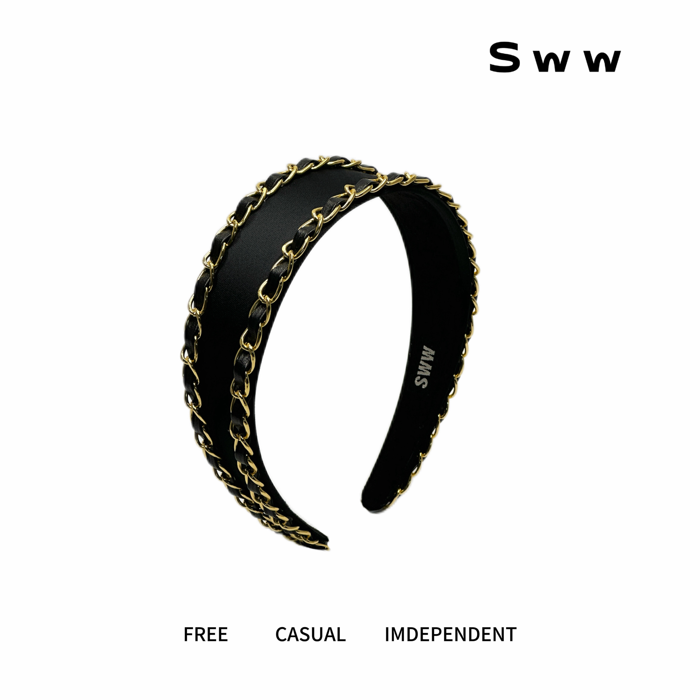 SWW/小众轻奢简约高级感缎面双链条高颅顶发箍